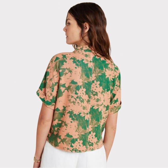 Amadi | Anthropologie | Maia Tie-Front Blouse | Linen Blend | Pink & Green | M - Picture 4 of 13